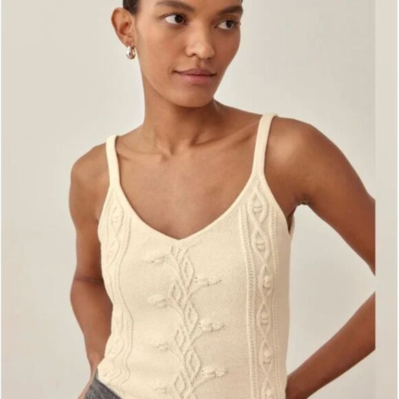 Reformation Genaro Cable Knit Sweater Tank Top Ivory Cream Sustainable Large - Picture 1 of 6